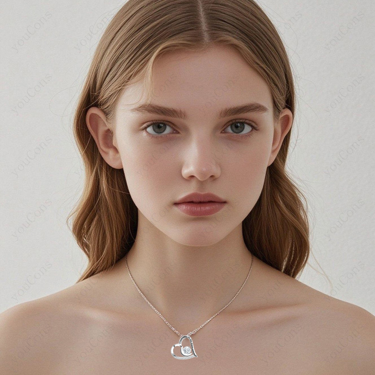 Exquisite White Cubic Zirconia Heart Crescent Pendant Necklace
